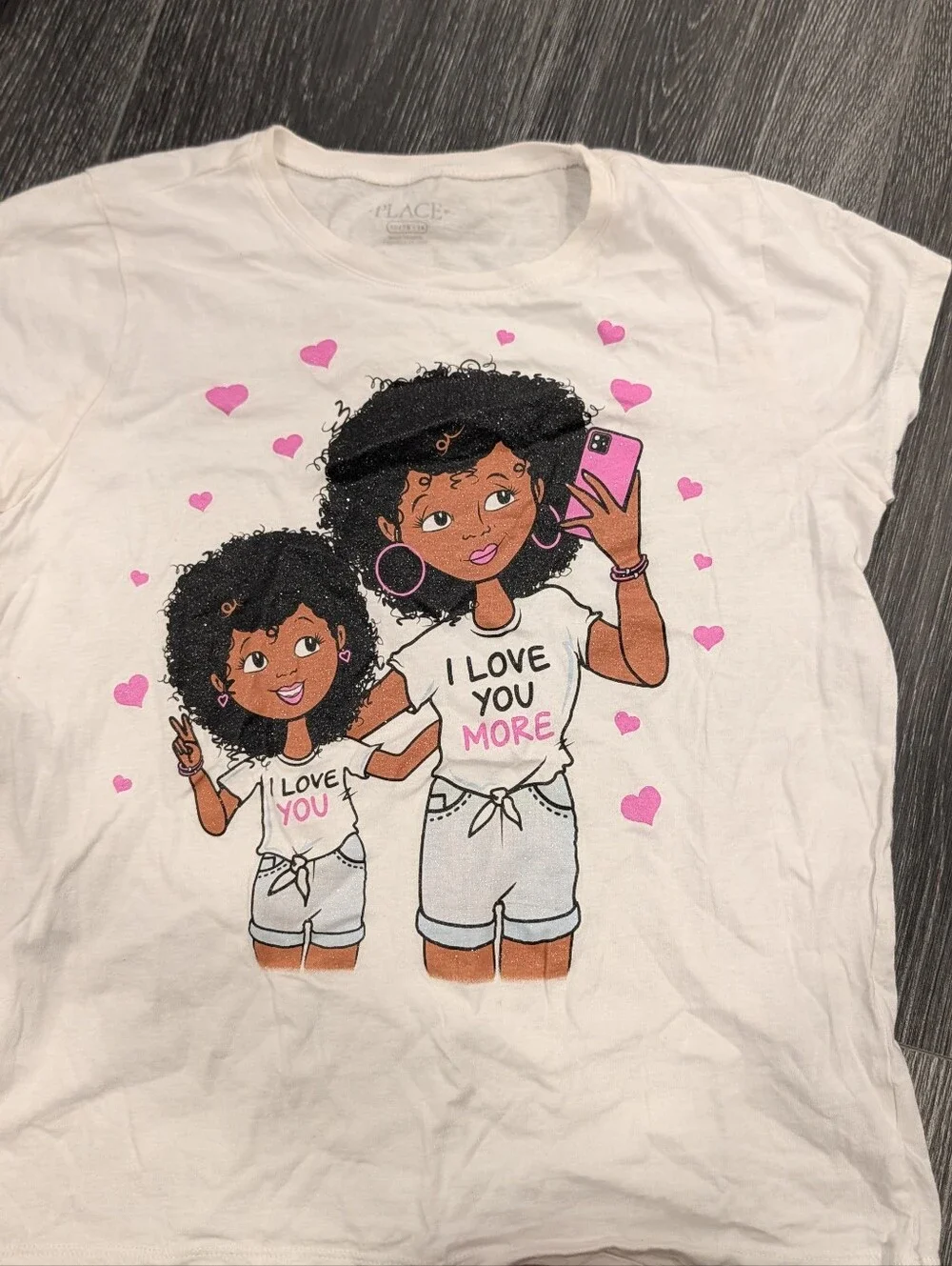Girls White Graphic Tee with Pink Accents - Mother & Daughter I Love You More